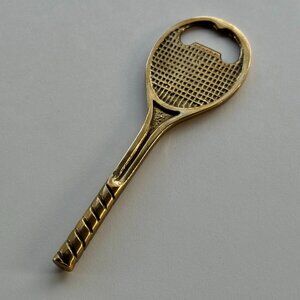 Vintage Mid-Century Modern Solid Brass Tennis Racket Shaped Bottle Opener 5.5”